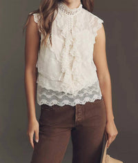 LOVE THE LABEL Eden Cap Sleeves Top in brown - women's blouse