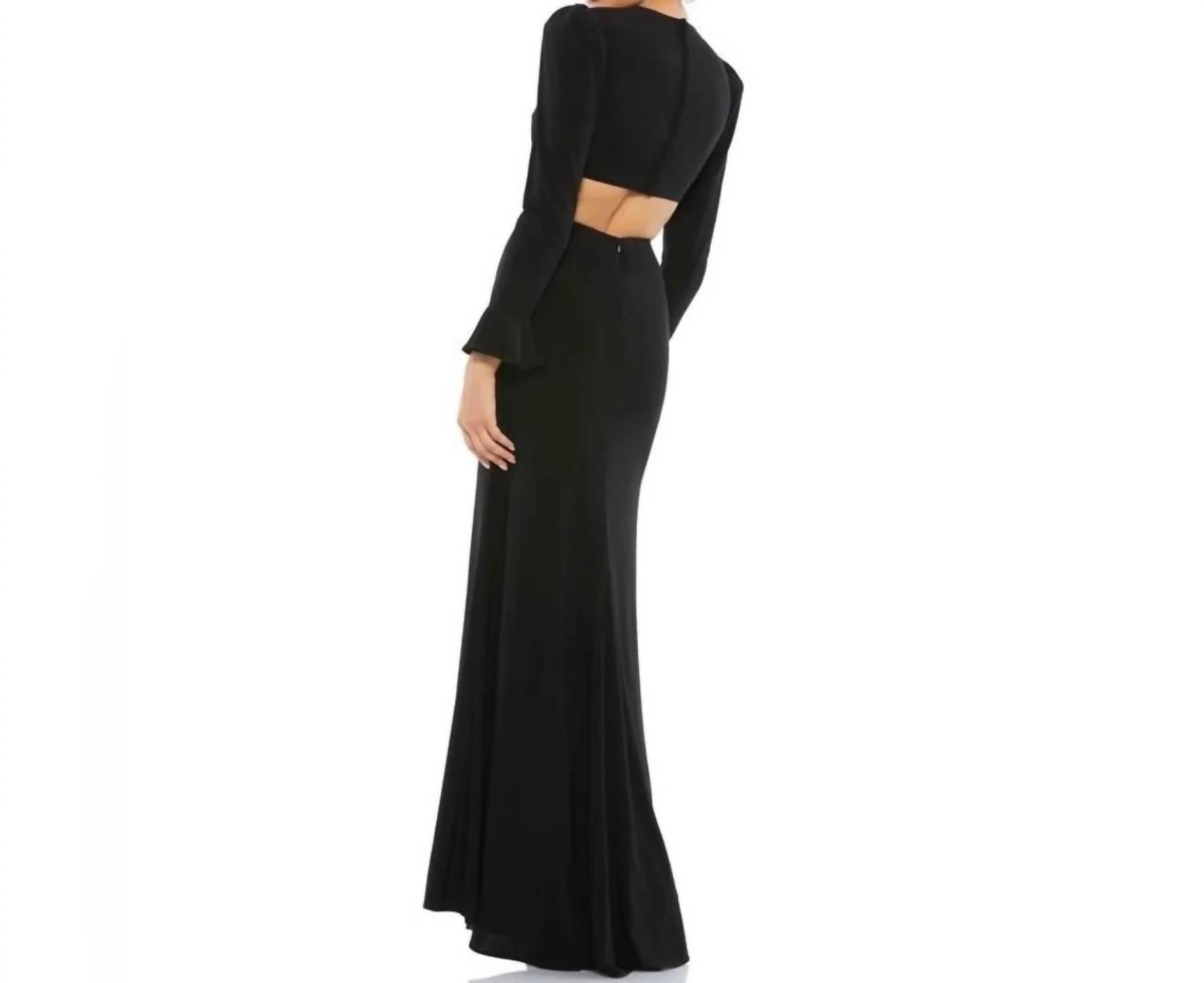 Mac Duggal - Long Sleeve Puff Shoulder Cut Out Gown