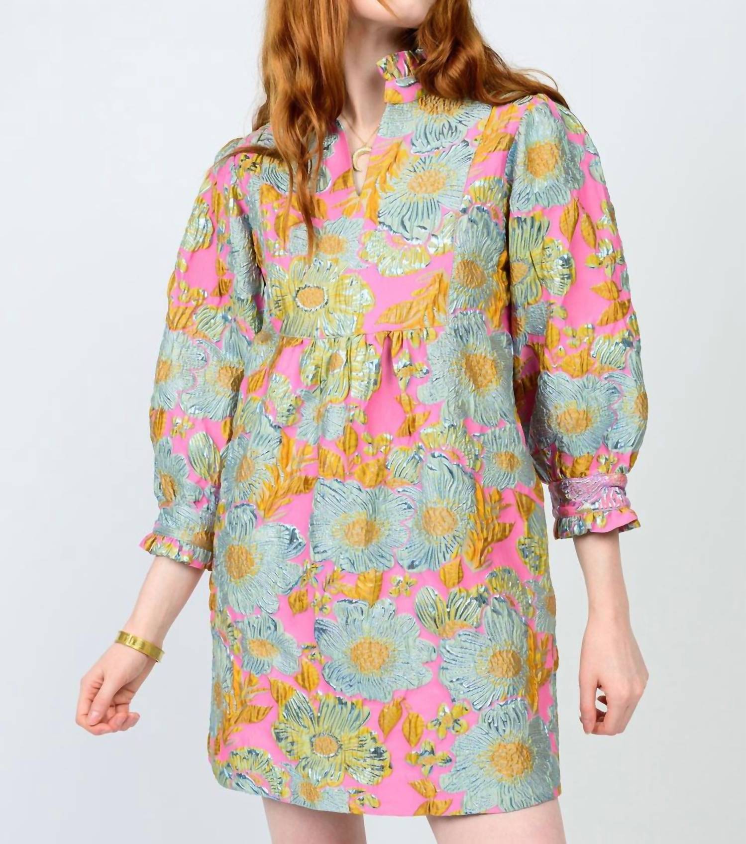 Uncle Frank - Fran Brocade Ruffled Trim Designer Line Dress