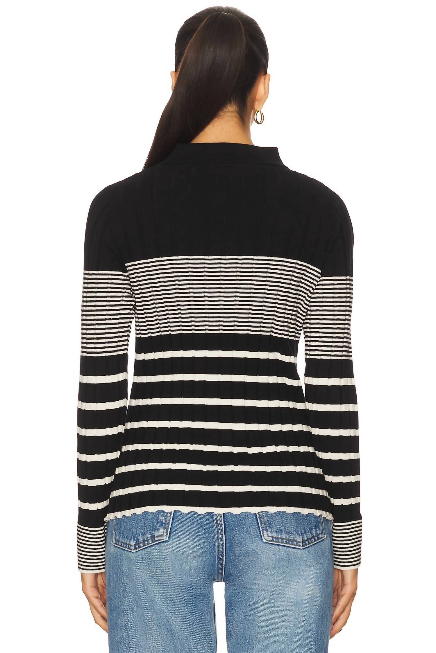 Rails Aurelia Sweater in black ivory stripe - women's cardigan - detail view