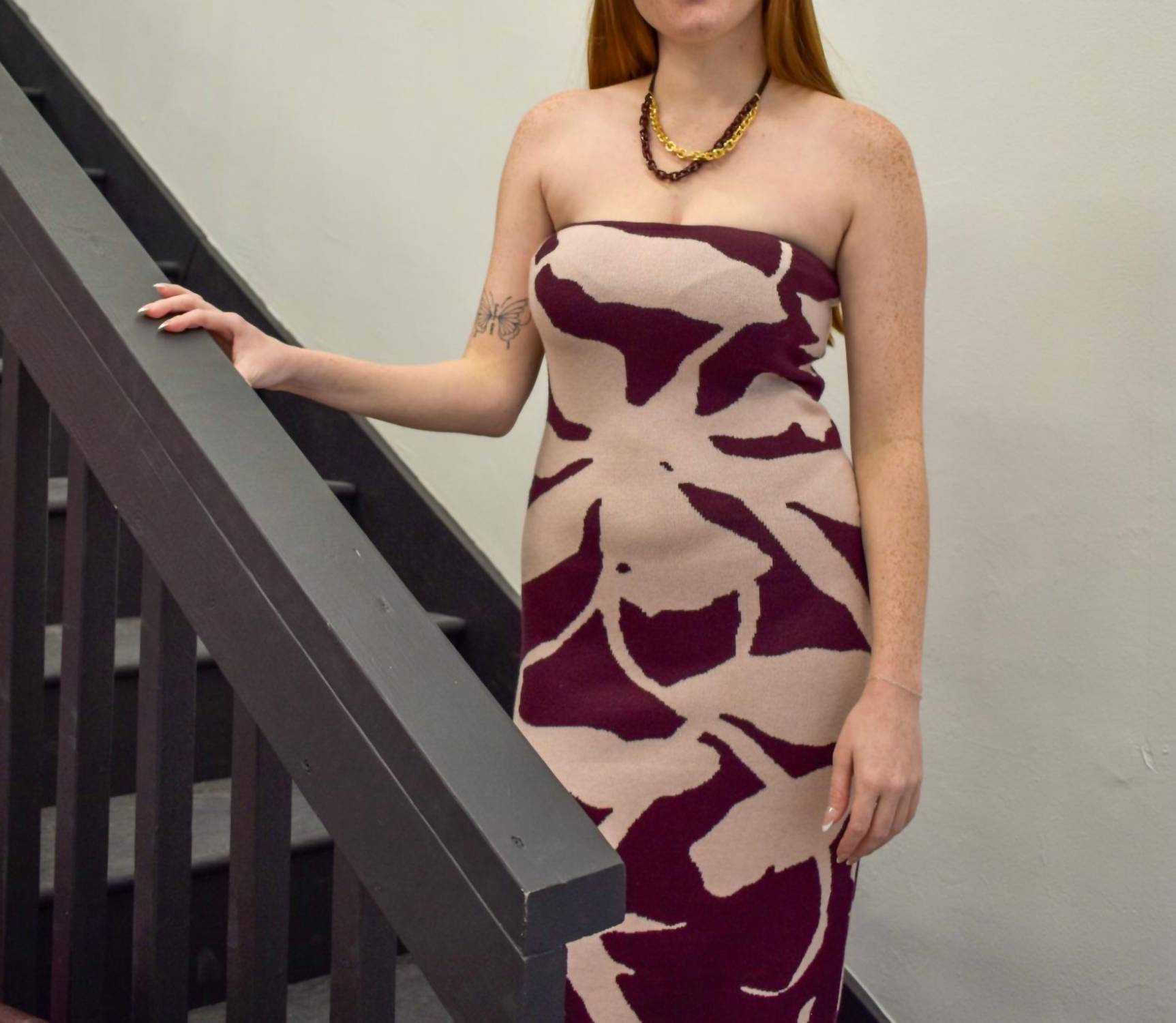 Sadie & Sage My Dearest Knit Jacquard Tube Dress in burgundy pink - women's dress - view 5