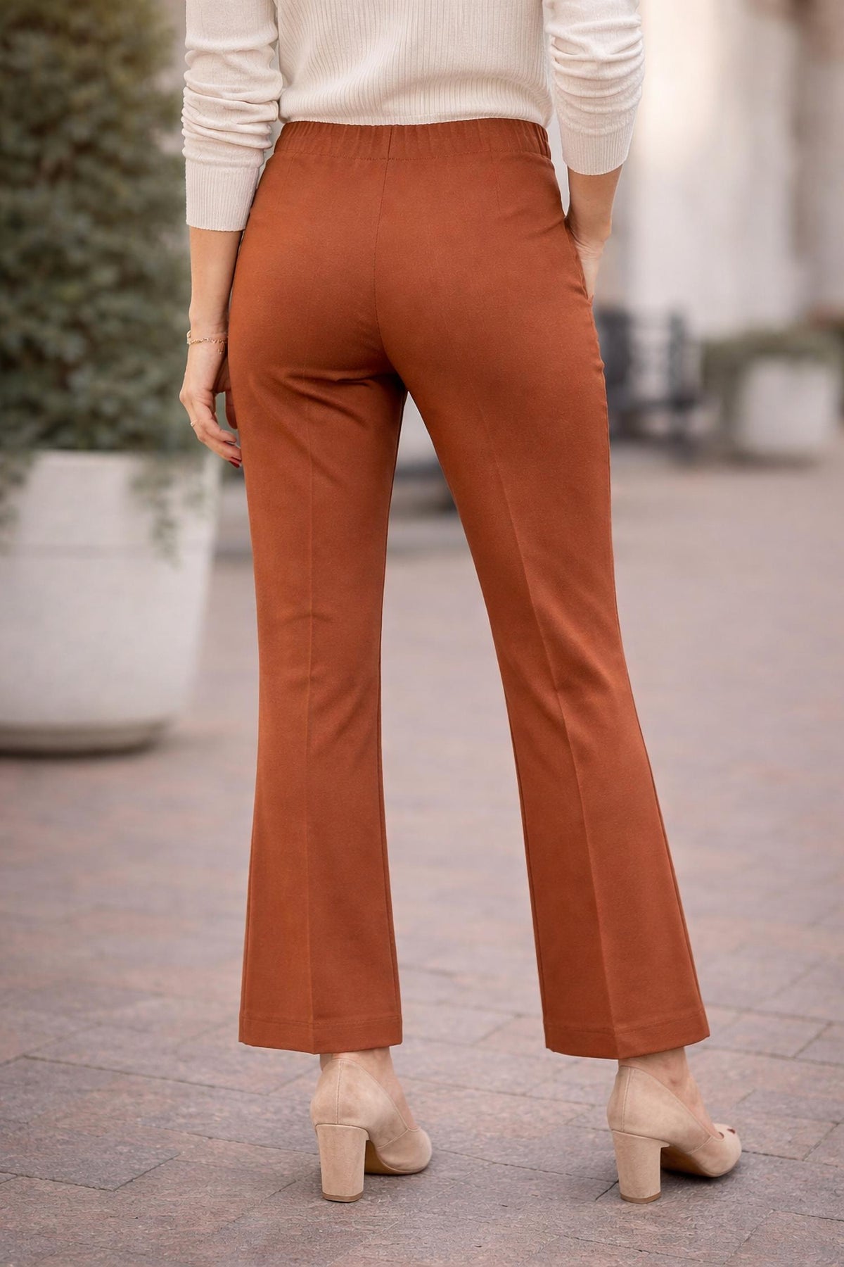 Jade pull on boot cut ankle pant in chocolate - women's pants - detail view