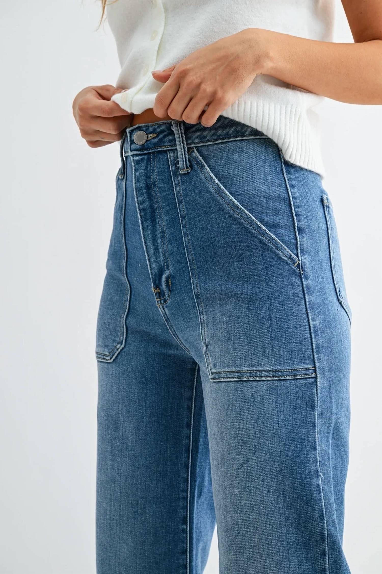 Just Black Denim - High Rise Cargo Pocket Wide Leg Jeans