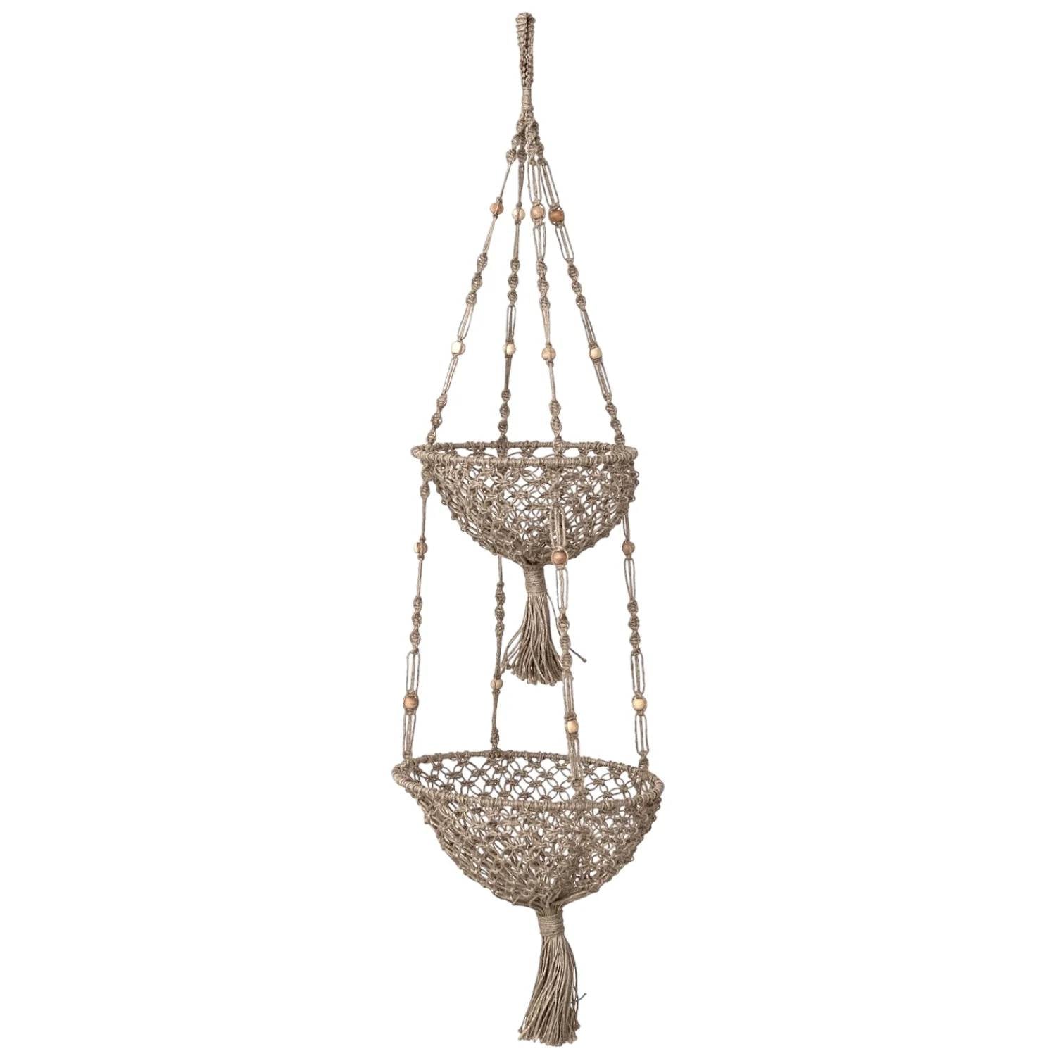 Creative Co-Op - Hand-Woven Jute Macrame 2-Tier Hanging Basket