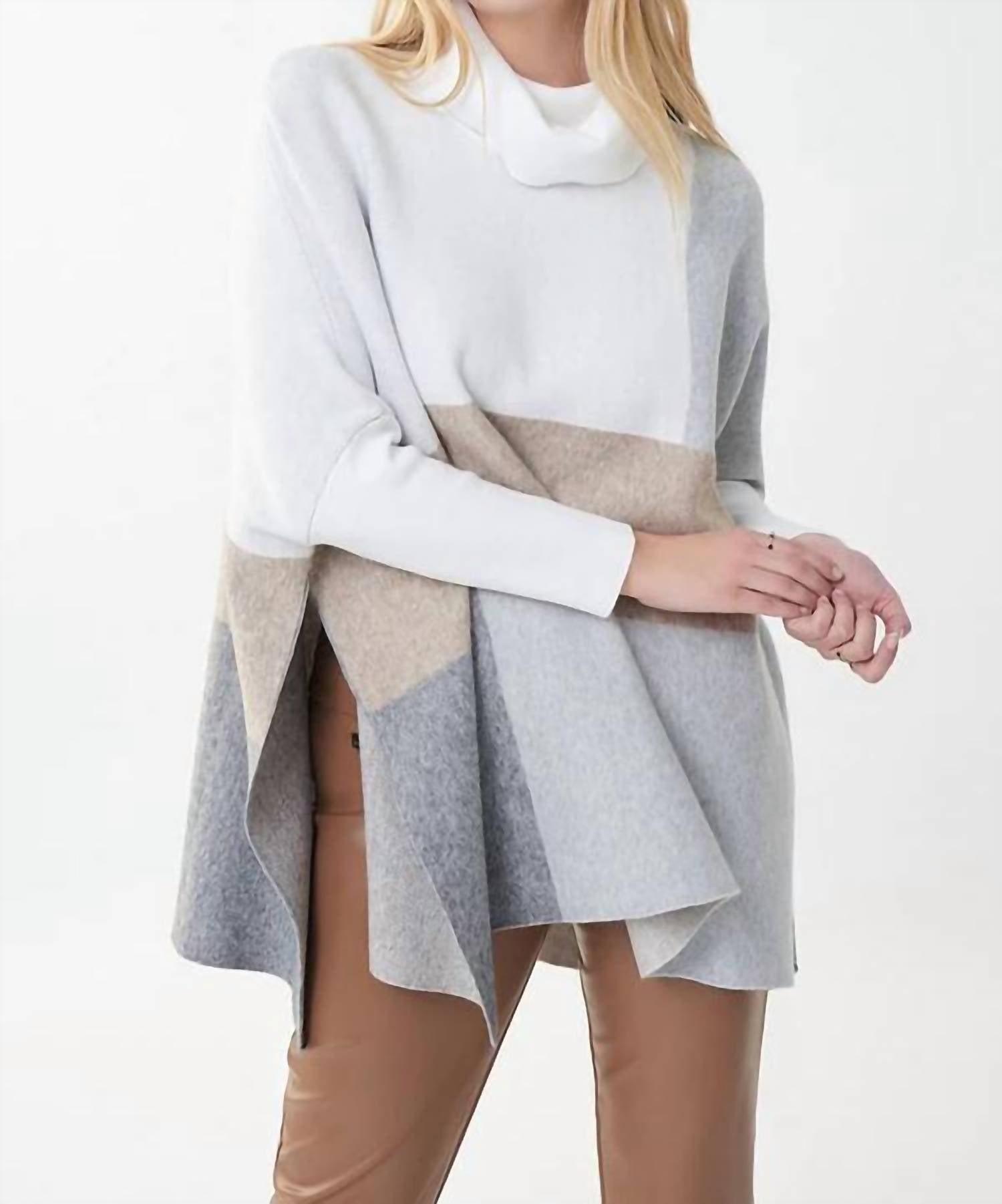 Joseph Ribkoff - Ceren Color Block Tunic Turtleneck Sweater Top