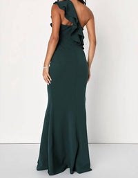 Lulus Grand Beauty Ruffled One-shoulder Mermaid Maxi Dress in emerald - women's dress - alternate view