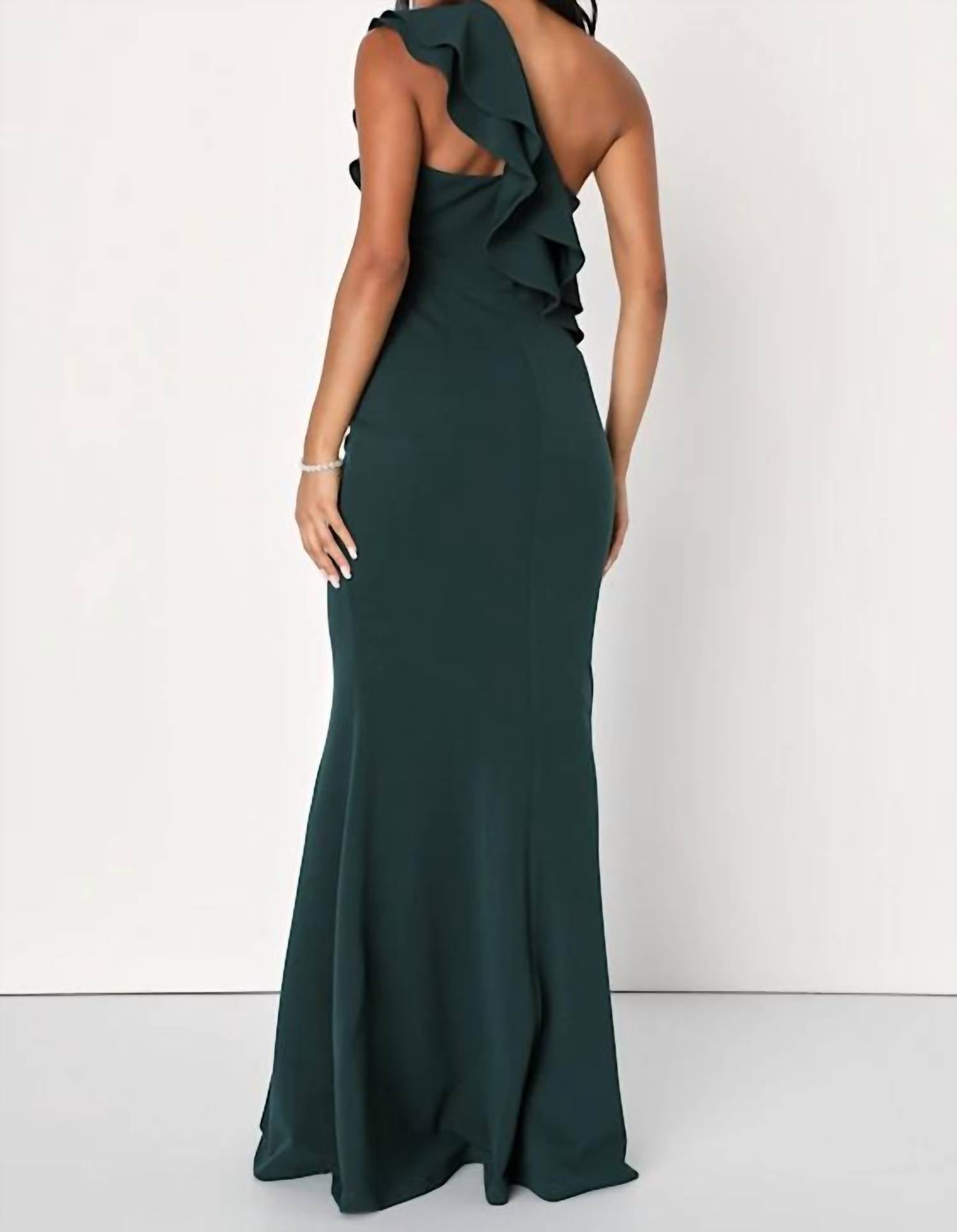 Lulus Grand Beauty Ruffled One-shoulder Mermaid Maxi Dress in emerald - women's dress - alternate view
