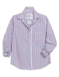 Frank & Eileen Women's Barry Tailored Button Up Shirt in pink flowers blue stripe - women's blouse