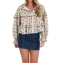 So Me Romantic Floral Boho Top in vintage floral - women's blouse - detail view