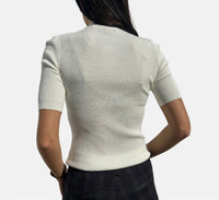 Tricot Chic - Short Sleeve Cable Knit Top