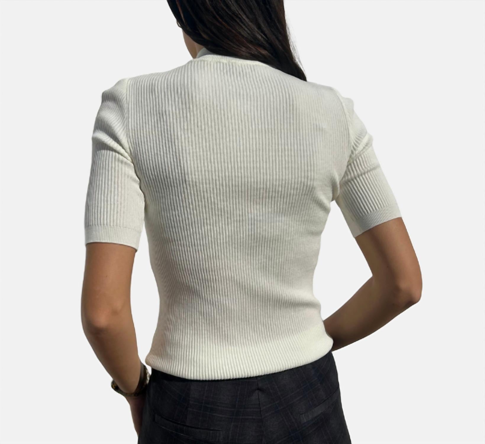 Tricot Chic - Short Sleeve Cable Knit Top