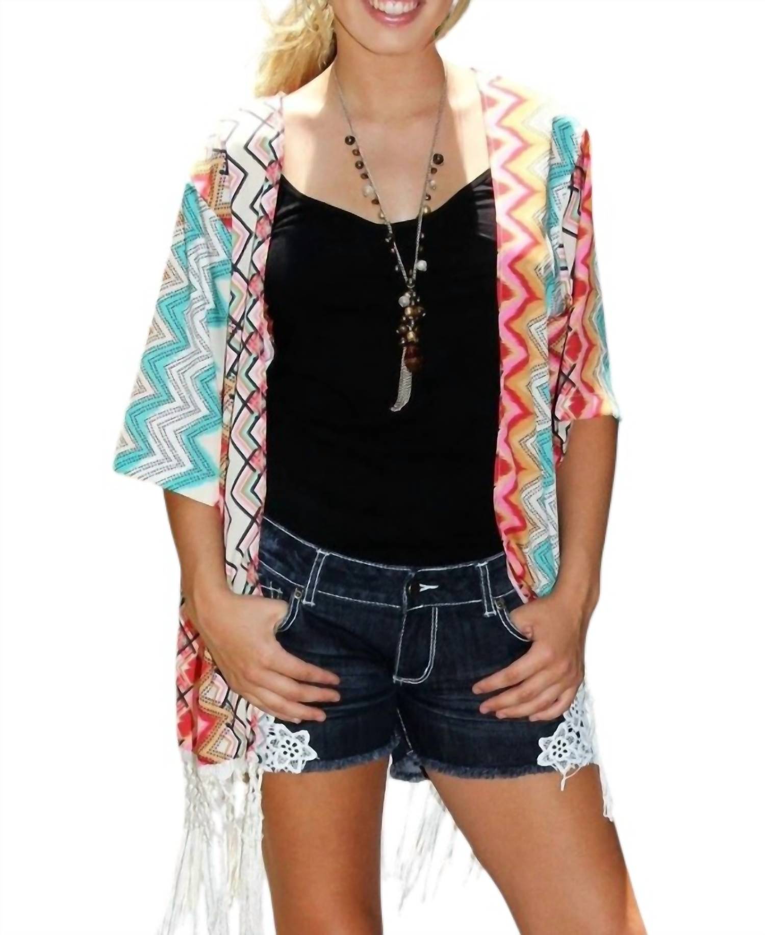 R Cinco Ranch Fresco Chevron Kimono in multi - women's cardigan
