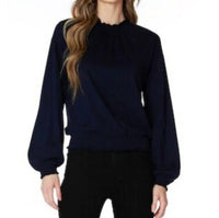 Bobi - Smocked Shirred Turtleneck Long Sleeve Tee