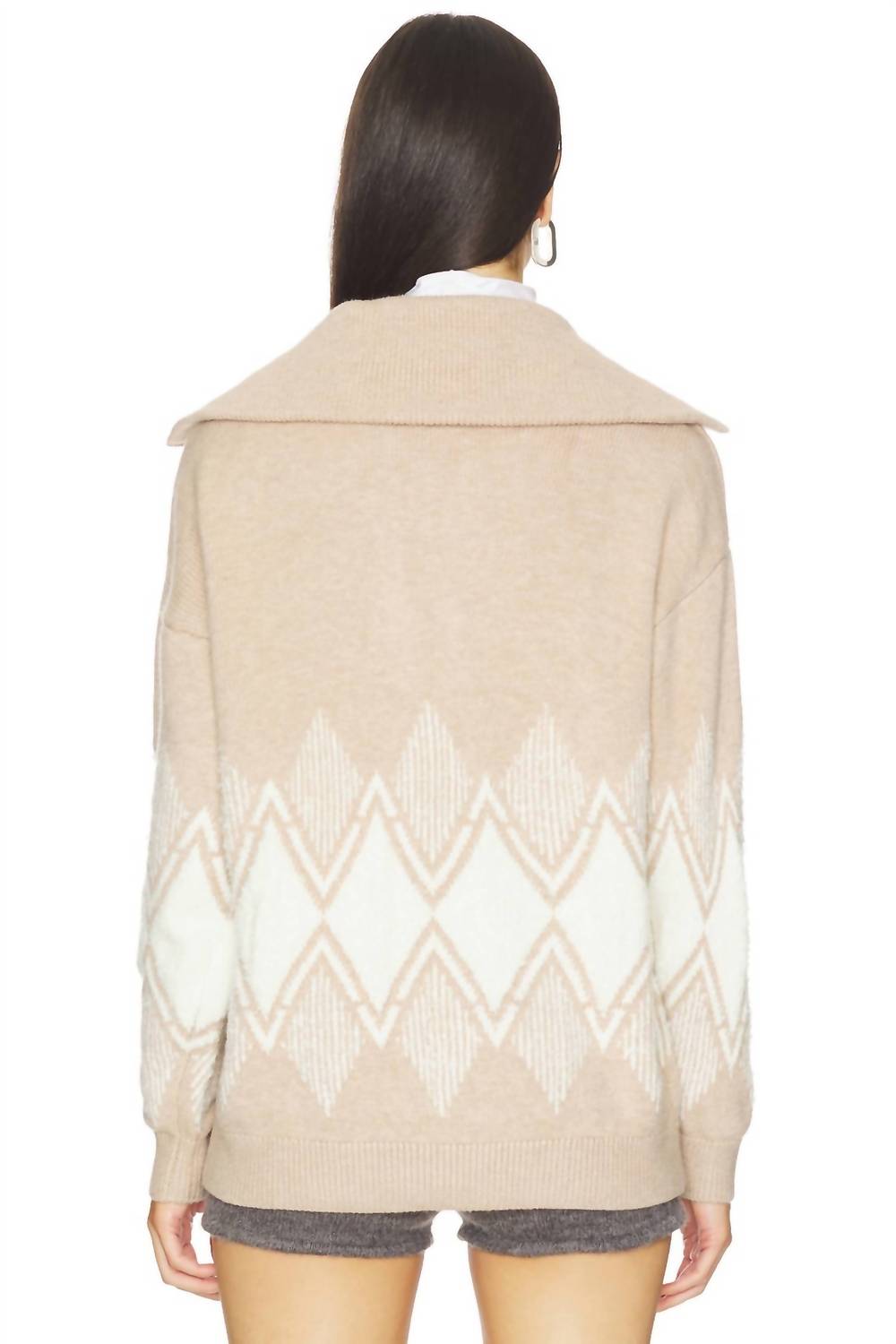 VARLEY Betty Jacquard Half Zip Sweater in light taupe - women's top - alternate view
