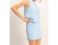 HYFVE Gingham Checkered Sleeveless Top And Skort Set in blue - women's sleepwear - detail view