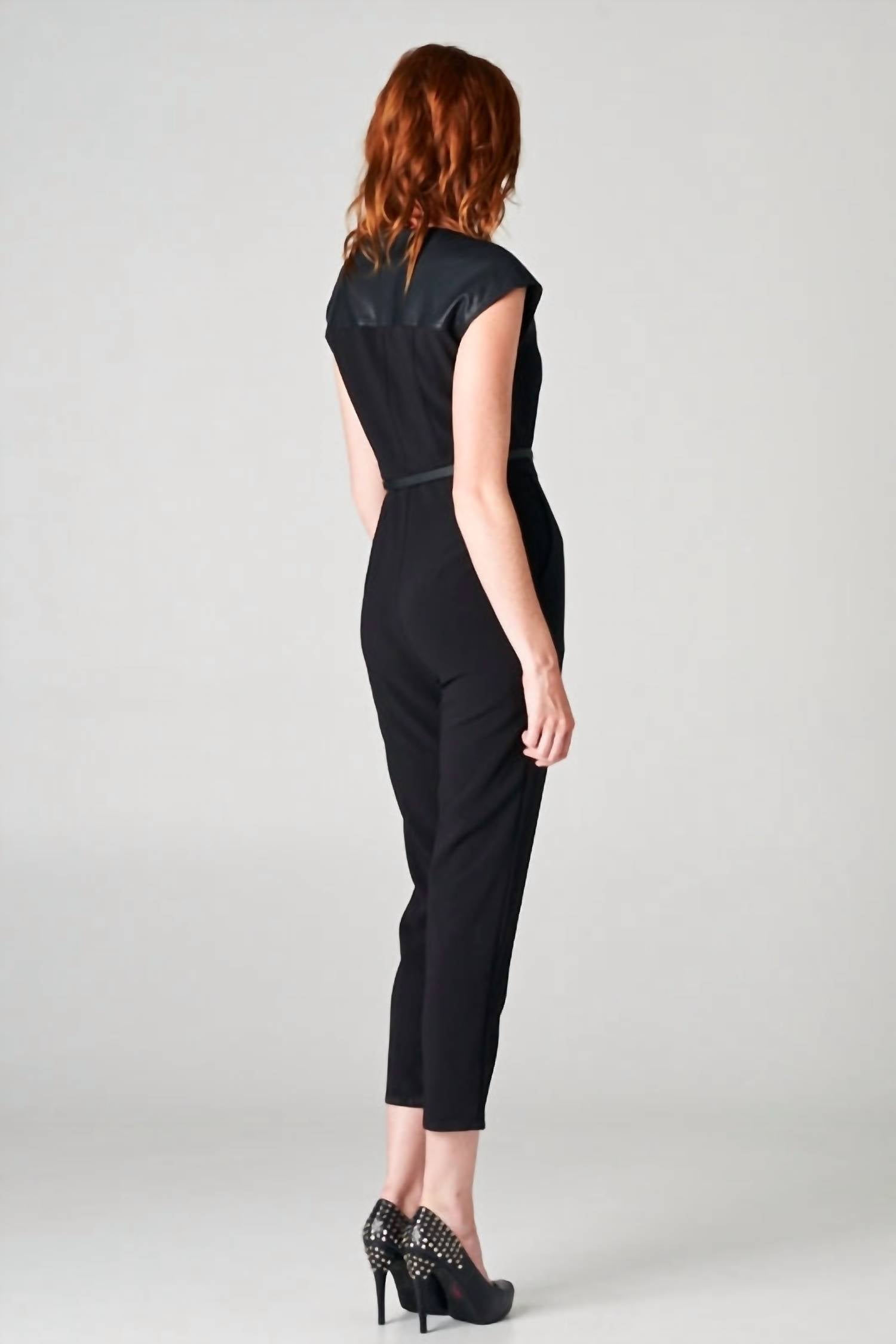 Beautifully - Leather Sleeve Jumpsuit