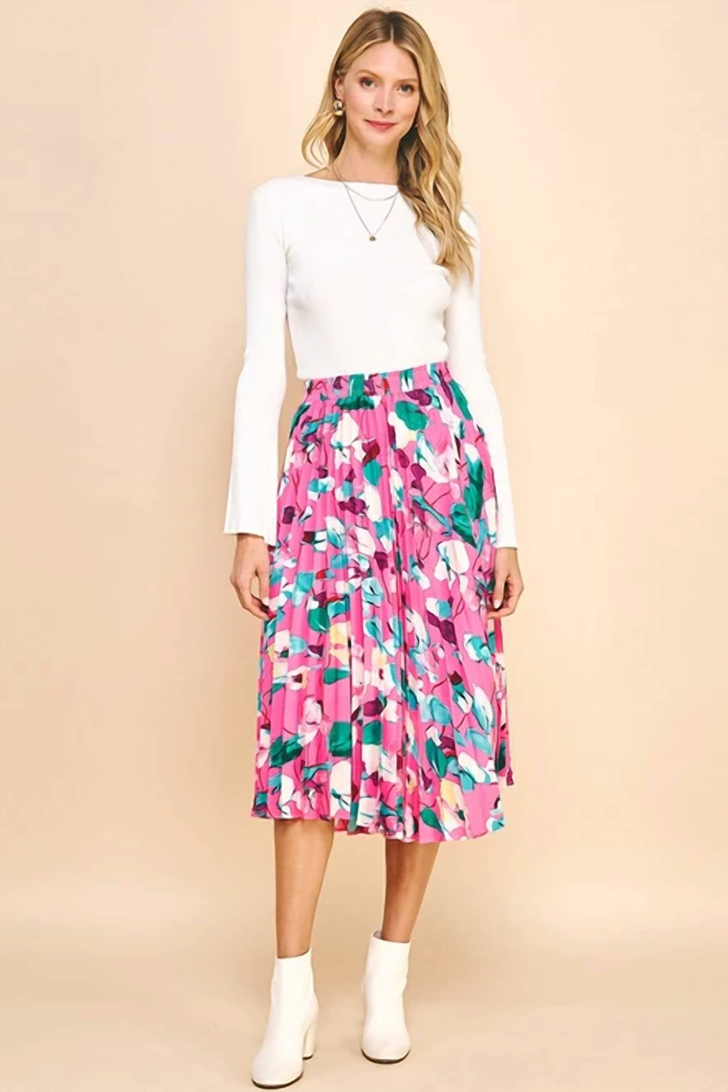 Pinch - Floral Print Pleated Midi Skirt