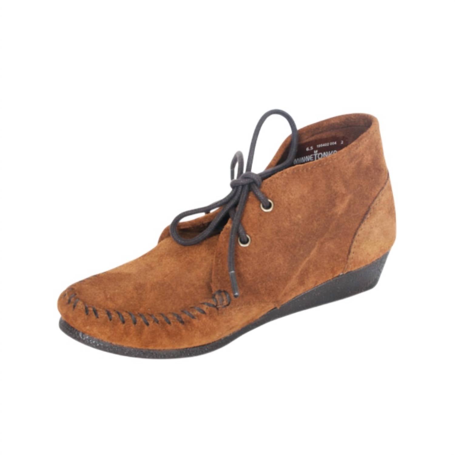MINNETONKA Women’s Wedge Chukka Moccasin Shoes in brown - women's shoe - detail view