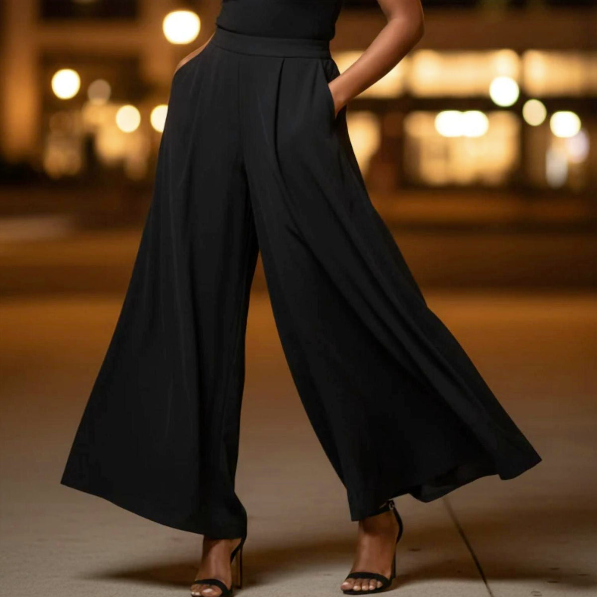 Ee:Some - Solid Wide Leg Pants