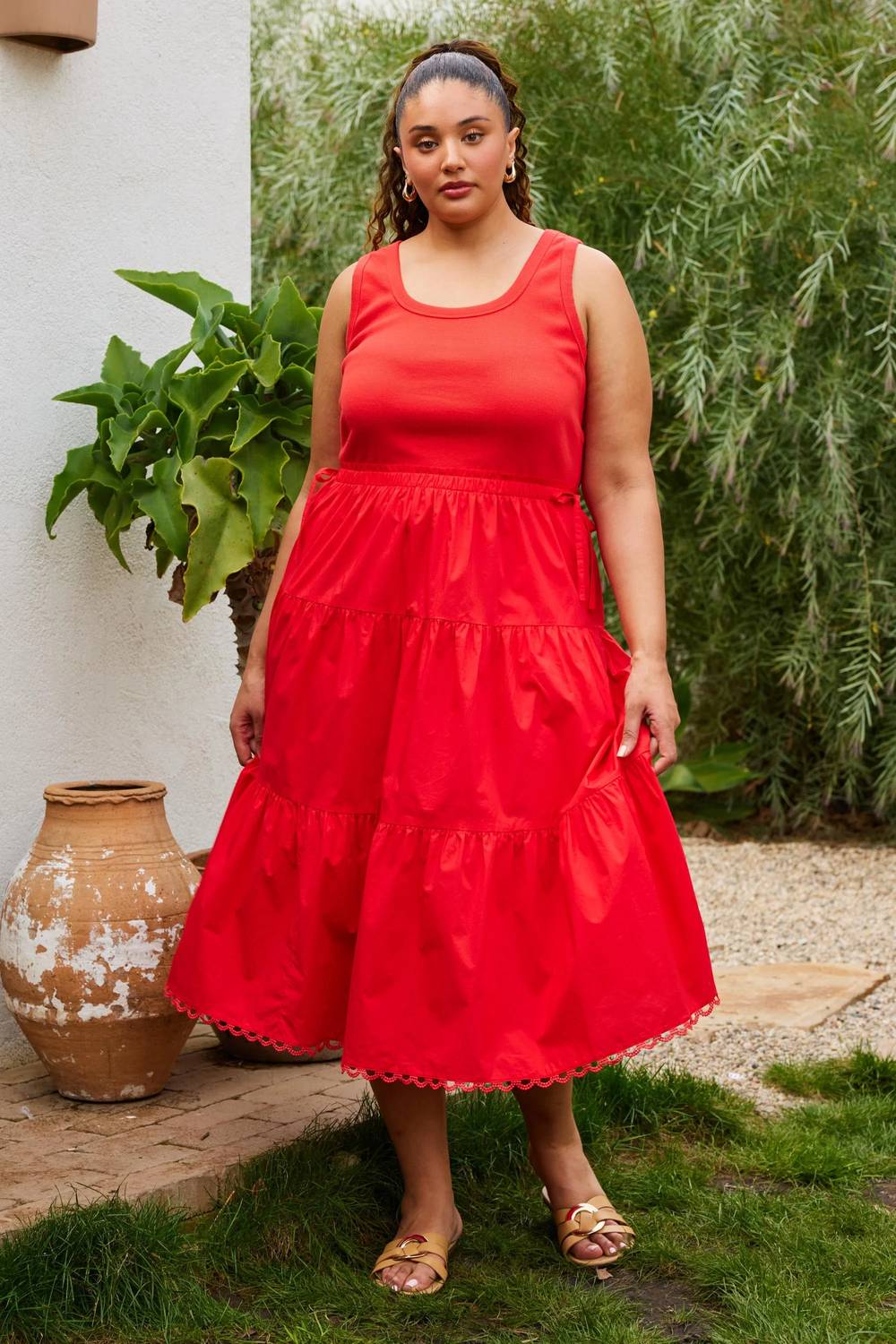 Skies Are Blue - Chanler Knit Mixed Media Midi Dress - Plus