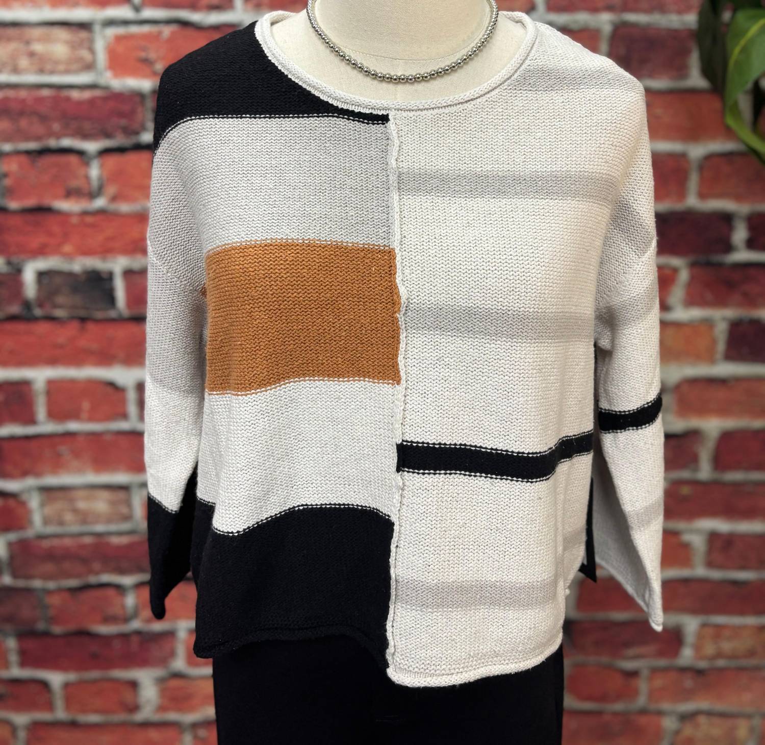 Olivia By Habitat - Women's Modern Luxe Silk Blend Colorblock Knit Top