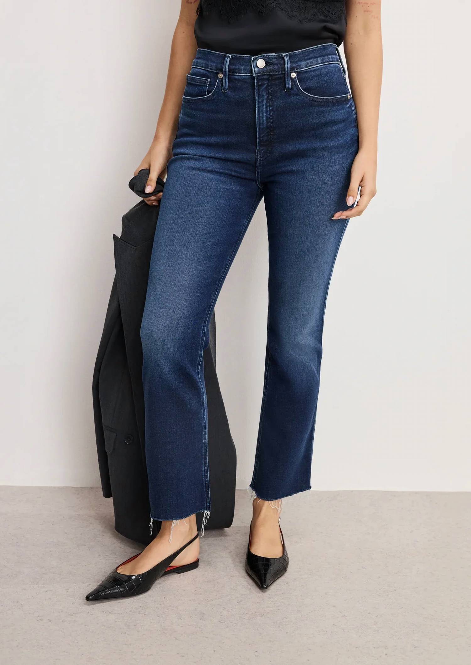 Good American - Soft Tech Good Kick Flare Jeans