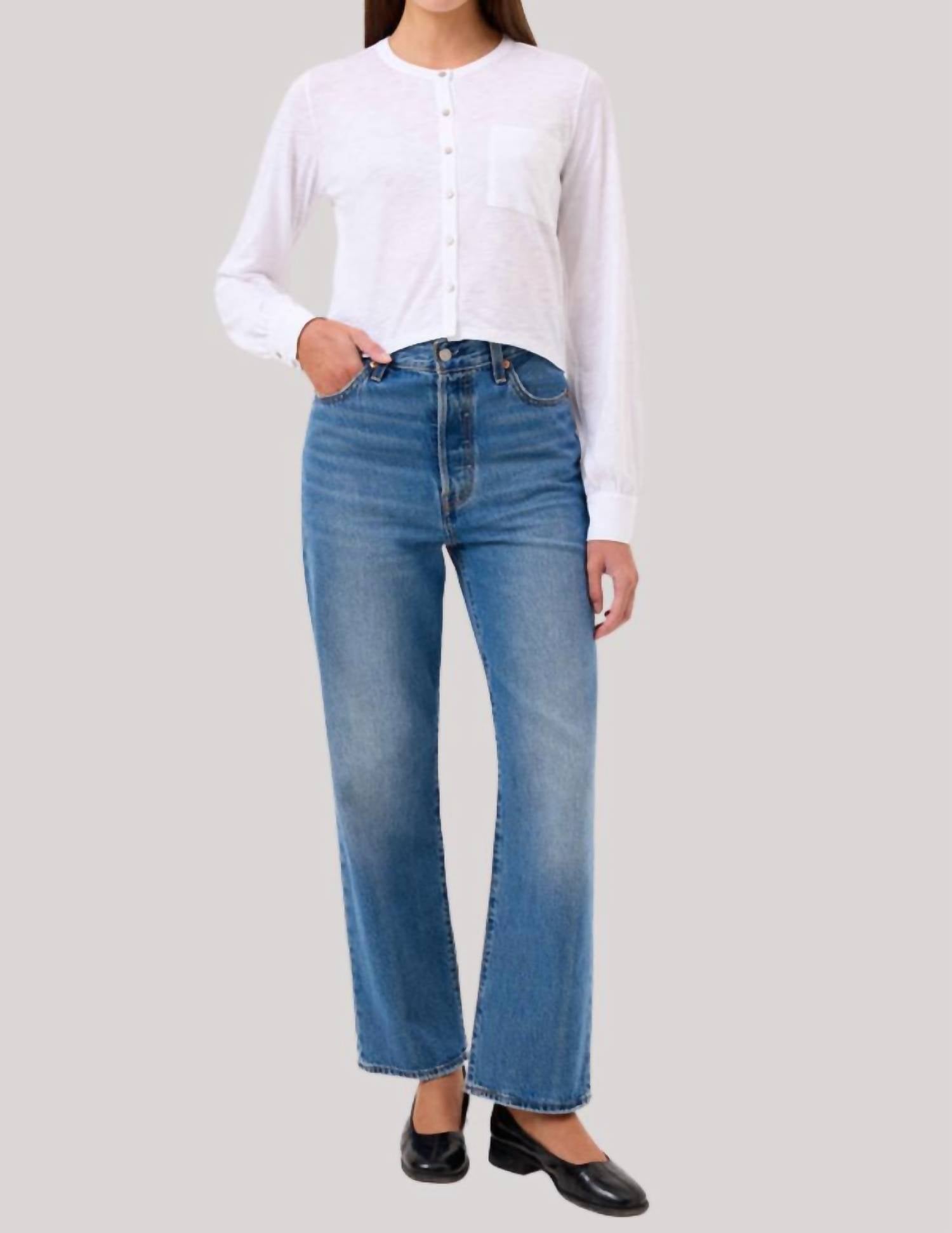 GOLDIE Julia Crop Shirt in white - women's long sleeve top - alternate view