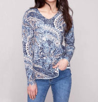 Charlie B - Printed V Neck Sweater