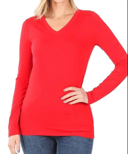 Zenana - Back To Basic V-Neck Long Sleeve