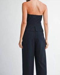 Mable - Pin Stripe Tube Top And Pants Set