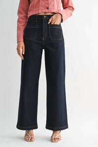 JUST BLACK DENIM Patch Pocket Wide Leg Jeans in blue - women's jeans