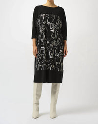 Joseph Ribkoff - Face Print Boat Neck Three Quarter Sleeves Cocoon Dress