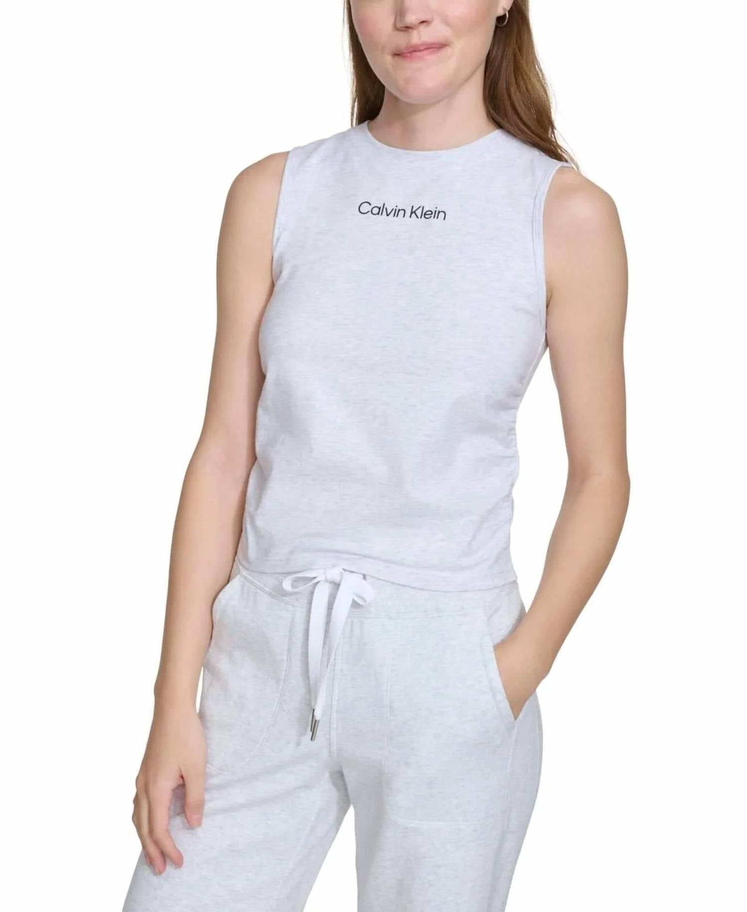 Calvin Klein - Women's Rouched Crewneck Logo Tank Top