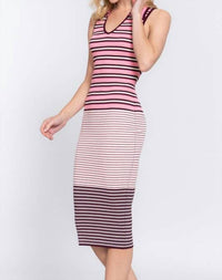 Active Basic - Sleeveless V-neck Multi Stripe Midi Sweater Dress
