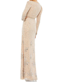 Mac Duggal - Sequined Floral Embellished Long Sleeve Gown