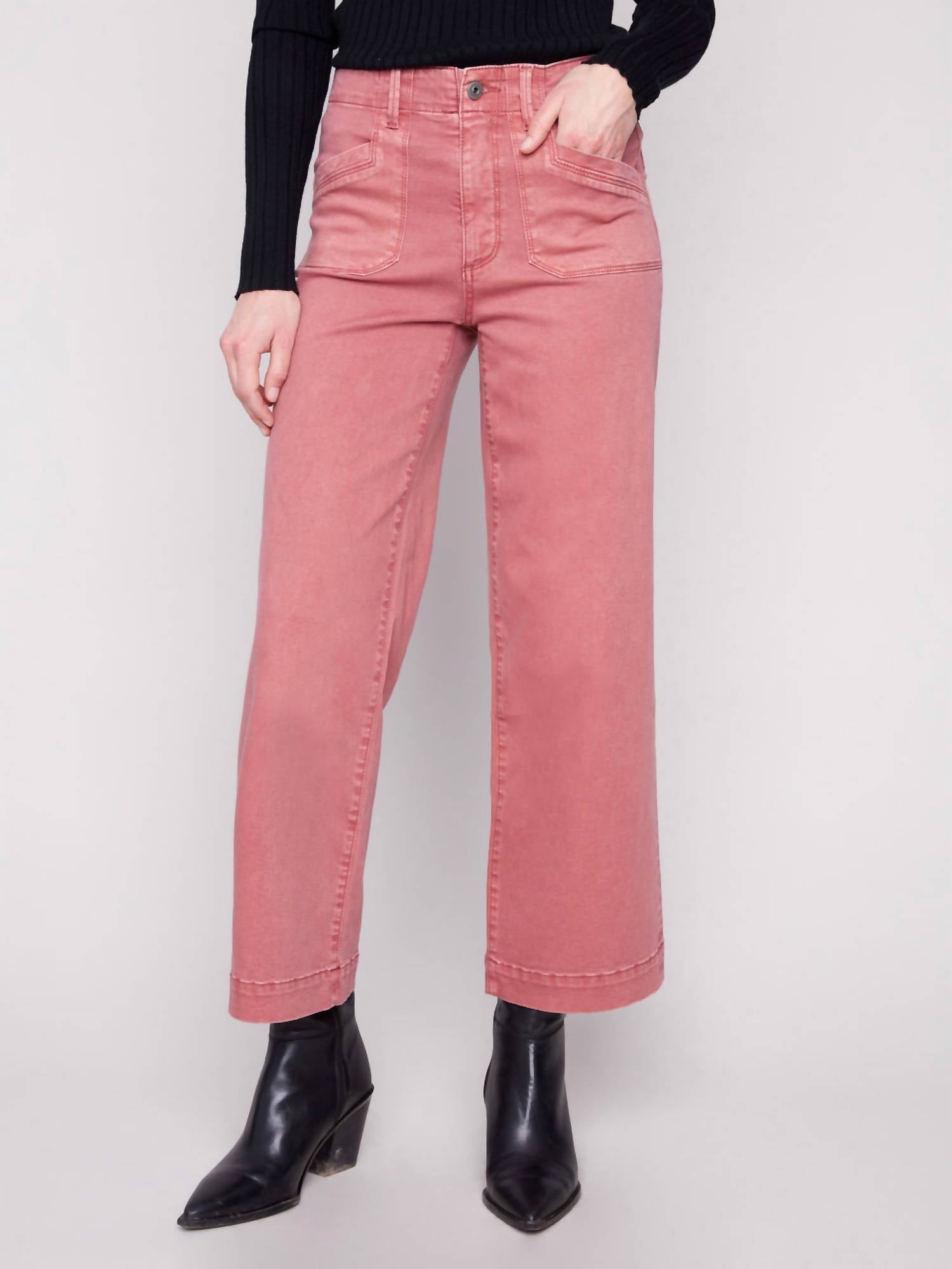 Charlie B - Cropped Wide Leg Stretch Twill Pants
