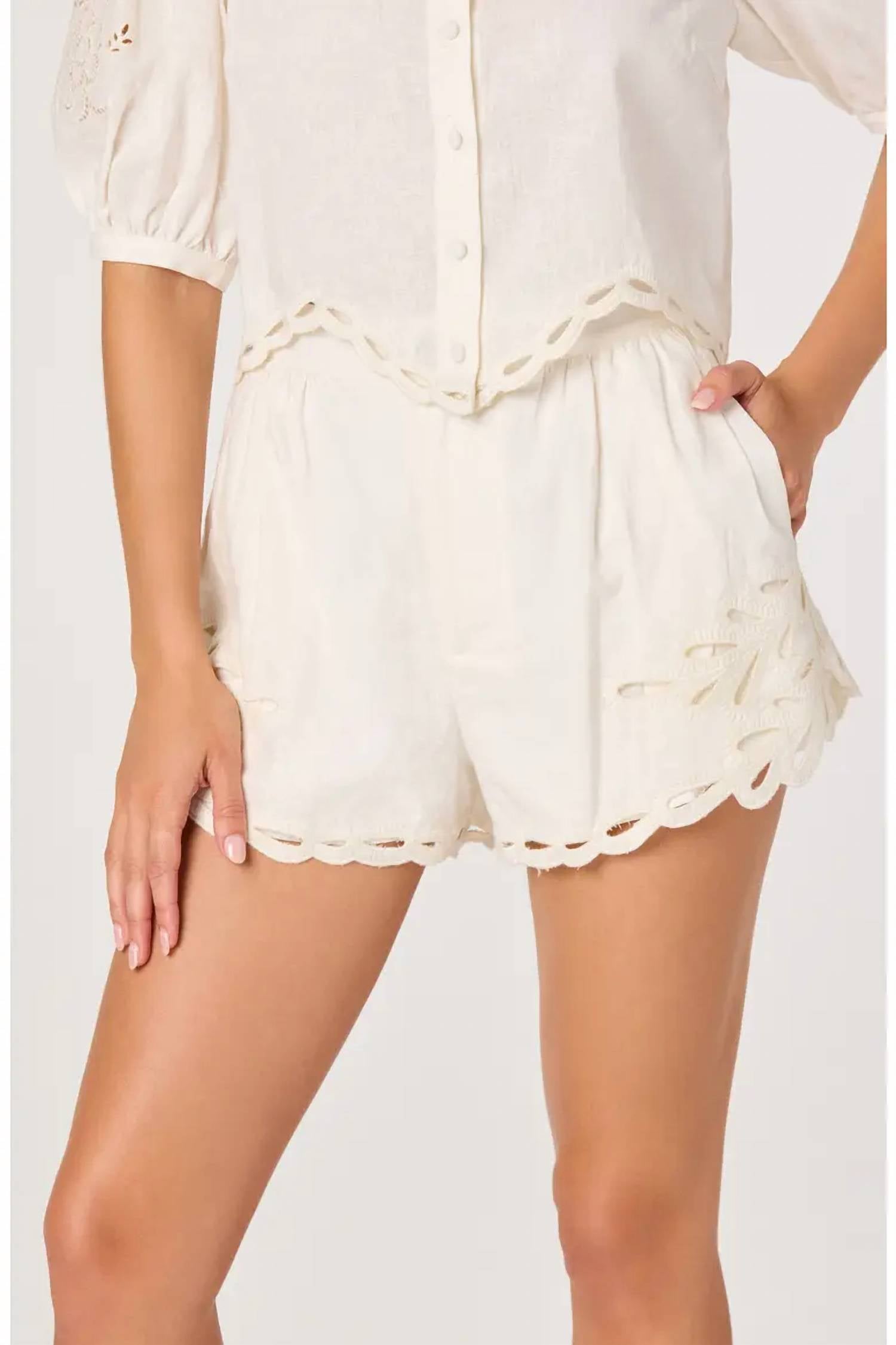 Astr - Joellyn Embroidered Cotton Shorts
