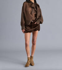 STEVE MADDEN Sutton Tie Top in dark espresso - women's blouse - detail view