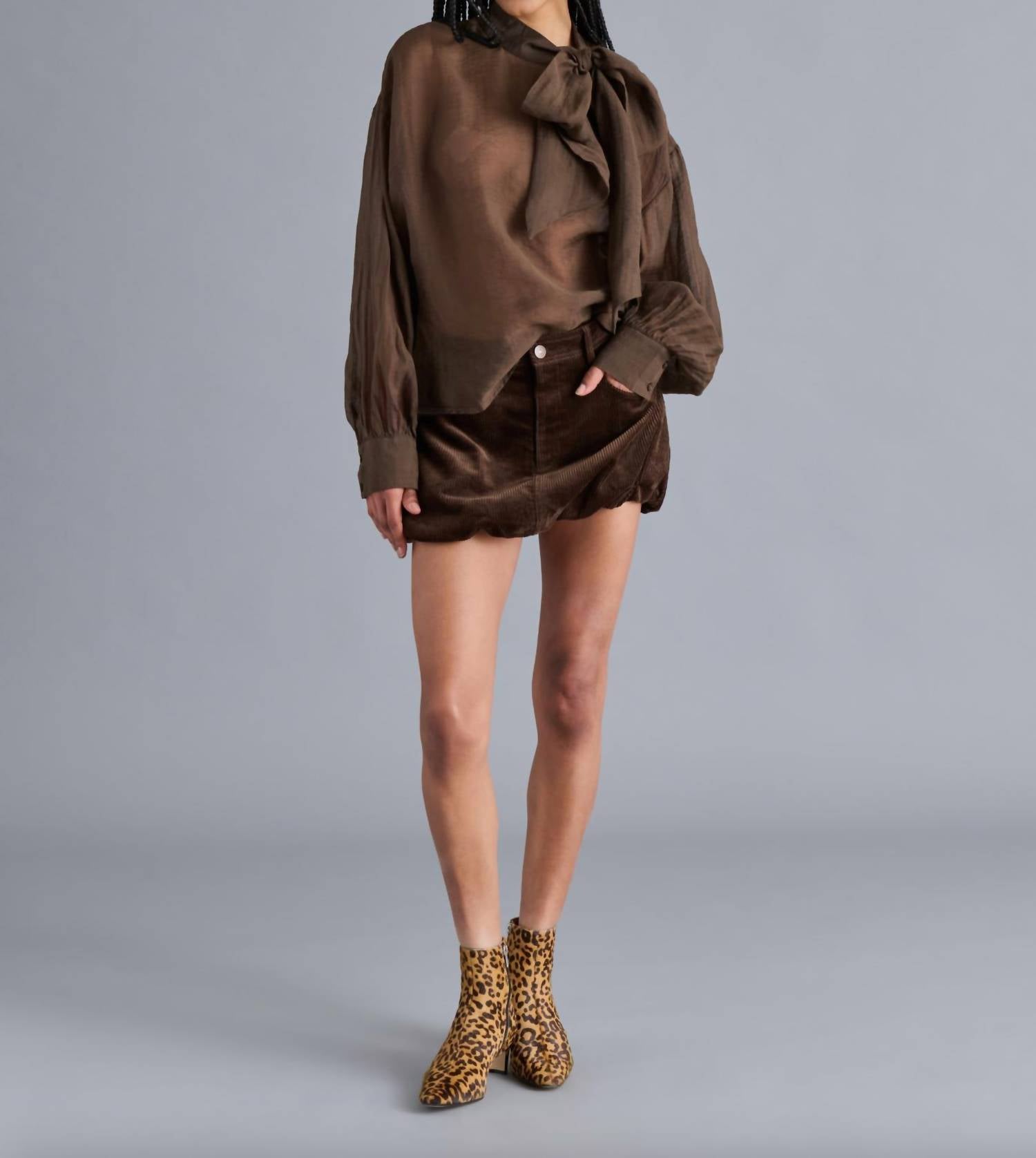 STEVE MADDEN Sutton Tie Top in dark espresso - women's blouse - detail view