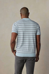 The Normal Brand Robles Striped Polo in clear sky stripe - men's shirt - detail view