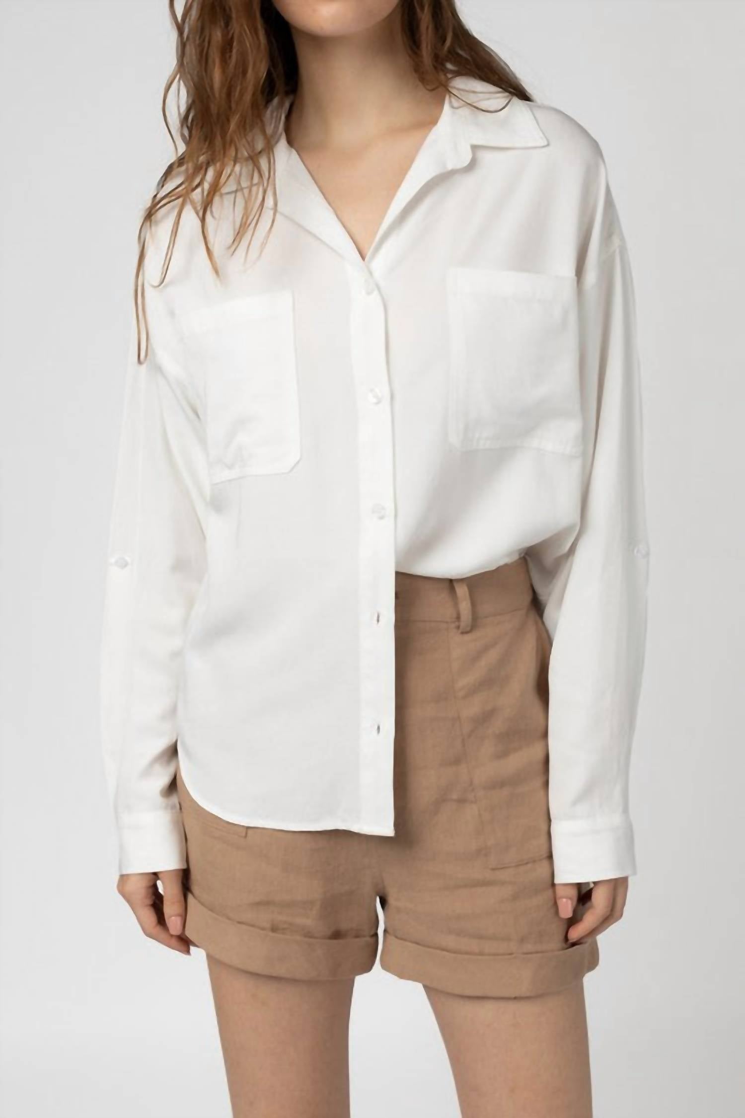 MOD REF Austin Button Up Top in white - women's shirt