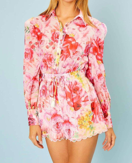 Main Strip - Scallop Hem Floral Print Romper