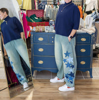 Easel - Starstruck Patchwork Barrel Jeans