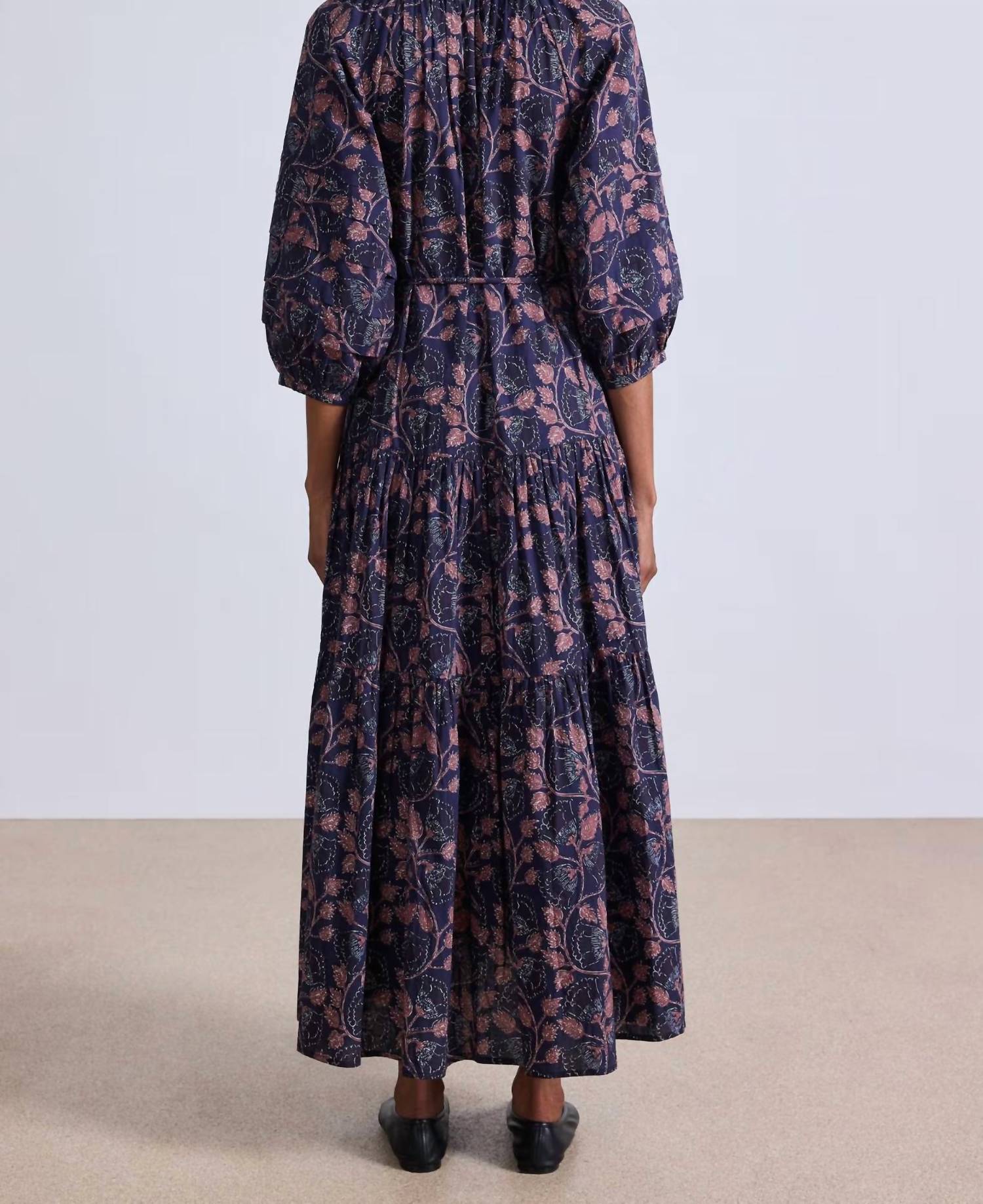 APIECE APART Trinidad Maxi Dress in camille floral navy - women's dress - alternate view