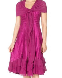Komarov Shawl Sleeveless A-line Cocktail Dress in magenta poppy - women's dress - detail view