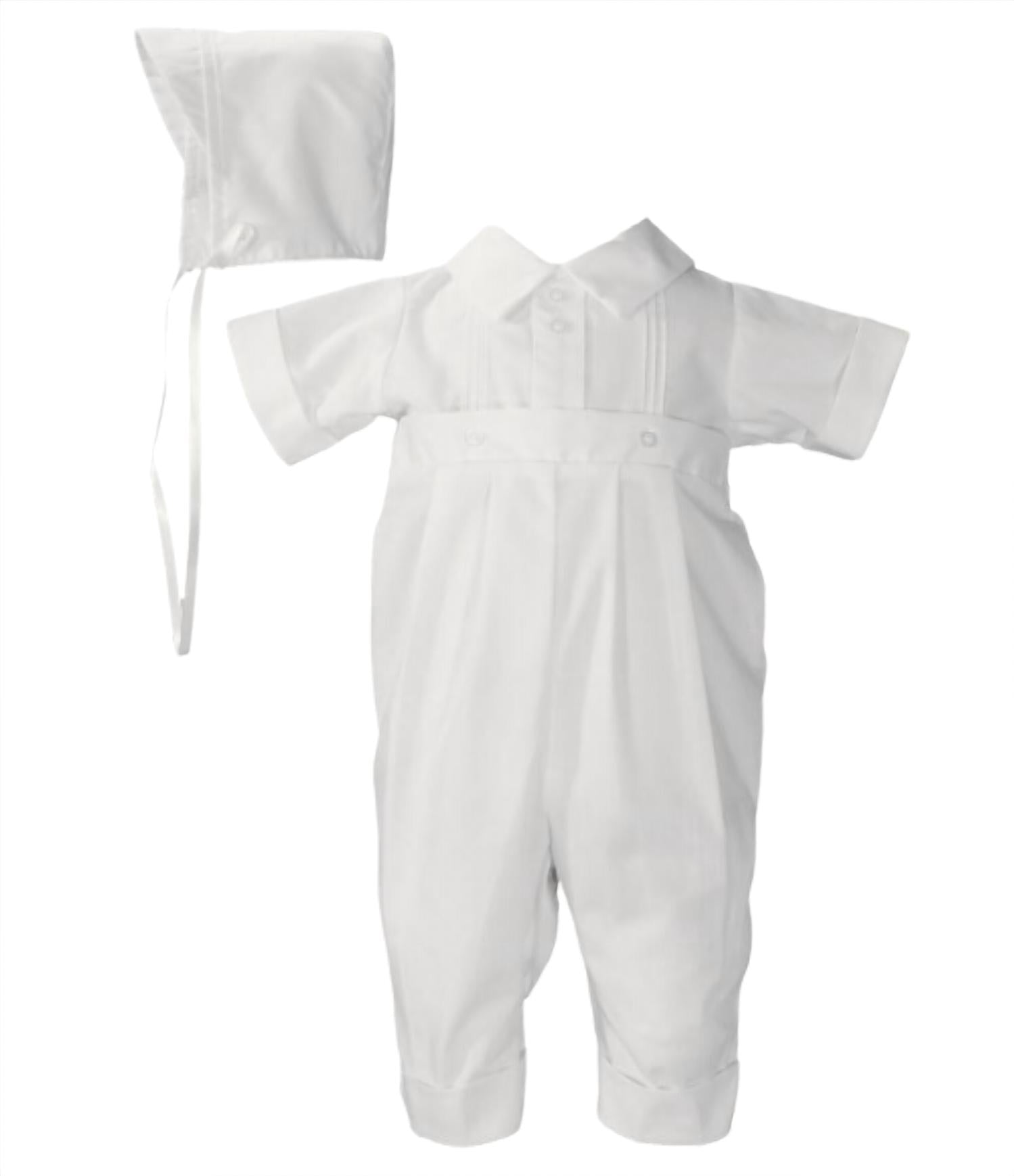 Little Things Mean a Lot Boys Christening Baptism Coverall with Pin Tucking in white - kids' item