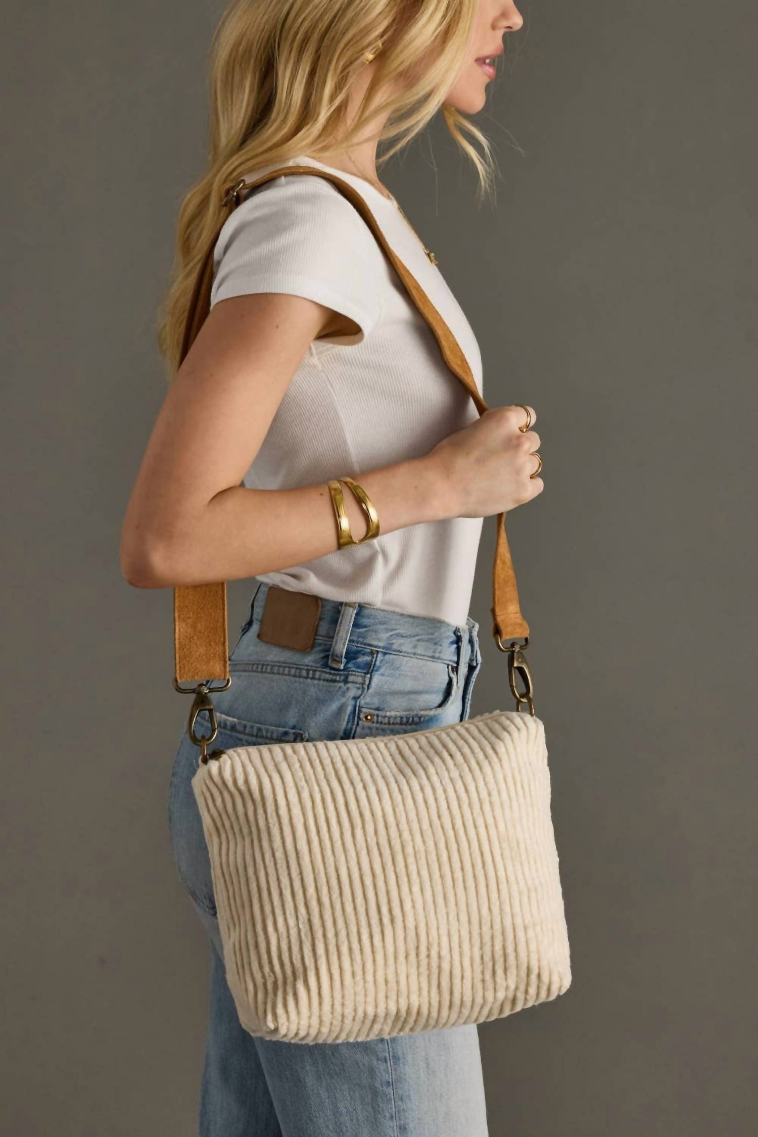 Panache Apparel Women's Corduroy Crossbody Bag in cream - women's bag