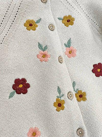 Viverano Organics - Kid's Floral Embroidered Pearl Cardigan