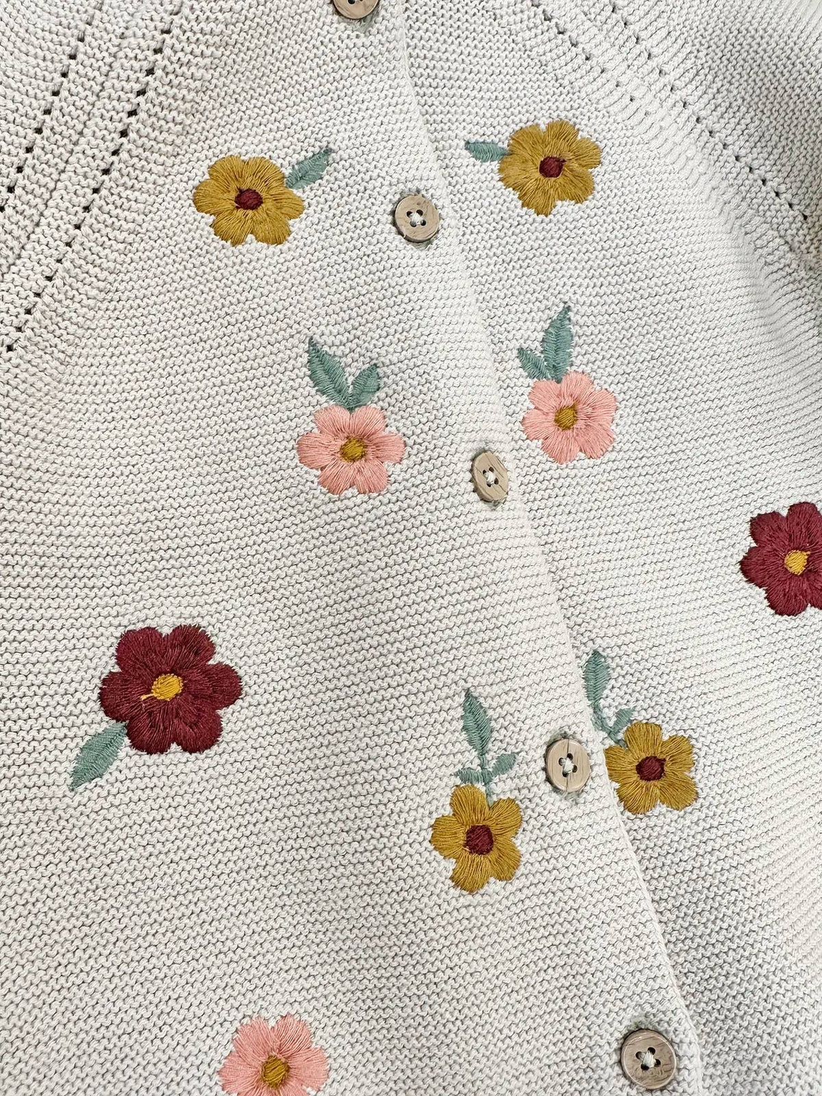 Viverano Organics - Kid's Floral Embroidered Pearl Cardigan