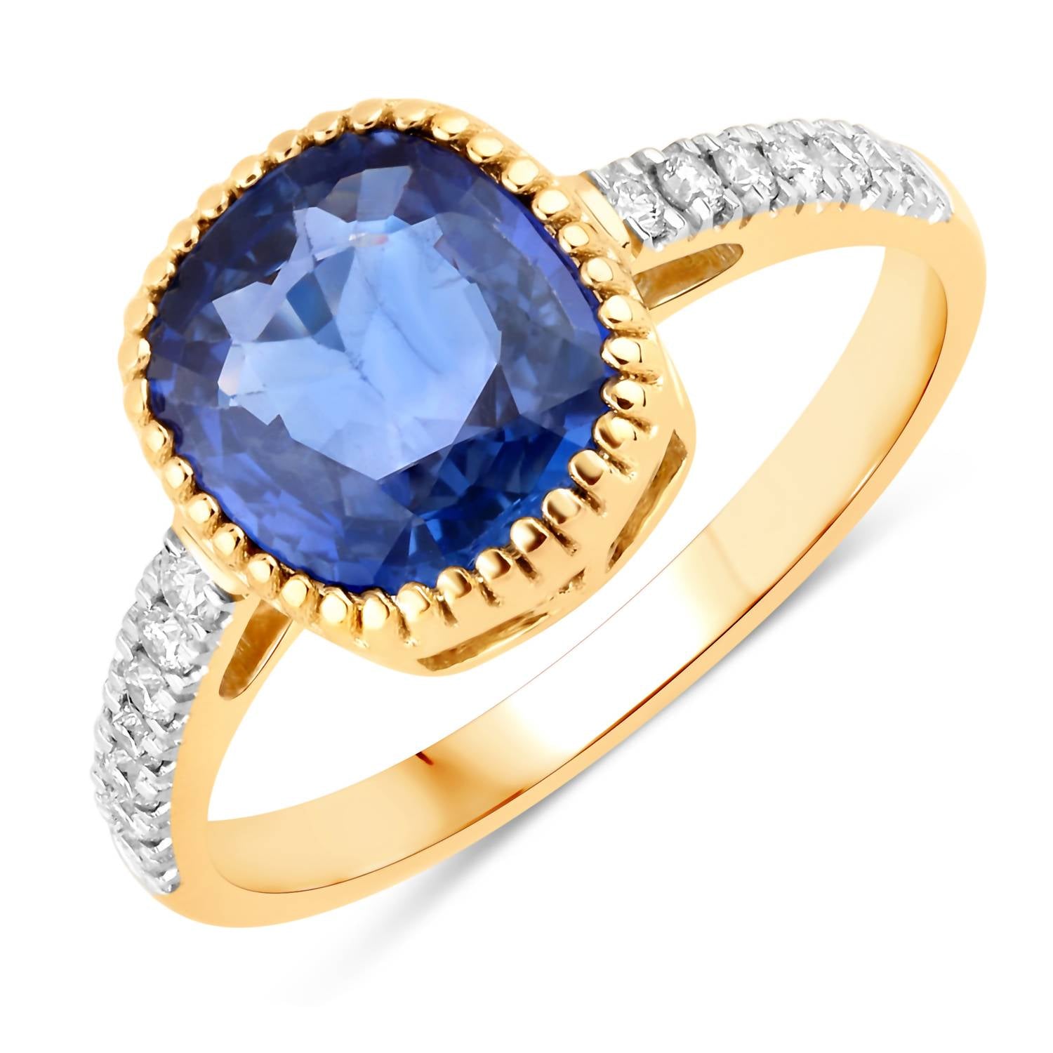 Diana M Jewels Women's Cushion Natural Sapphire Fashion Ring (2.46 Ct) - Classic Plus in 18k yellow gold - women's jewelry